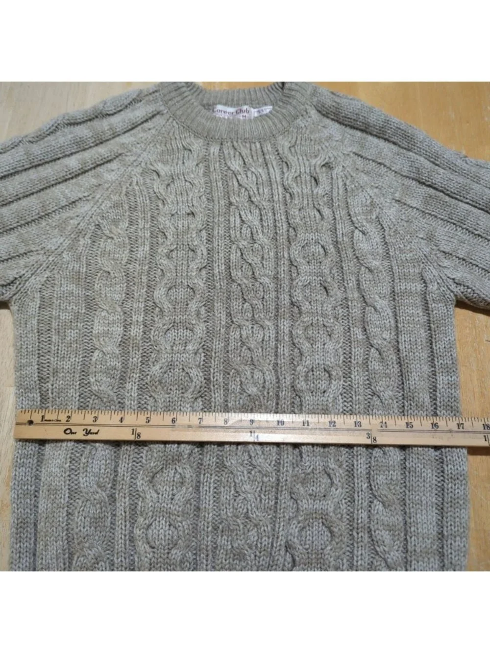 Career Club Men's Sweater Sz M Vintage 1980 Khaki Fisherman Cable Knit Acrylic